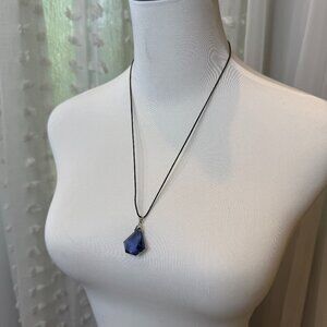 Chiseled Blue Glass Pendant Necklace